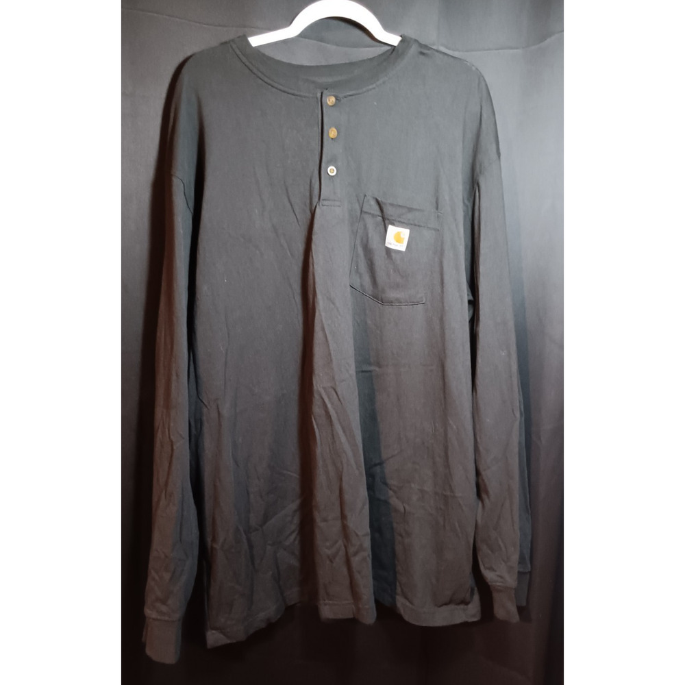 Carhartt Shirt Mens Adult 2XL Black Henley Outdoors Casual Cotton Pocket Logo